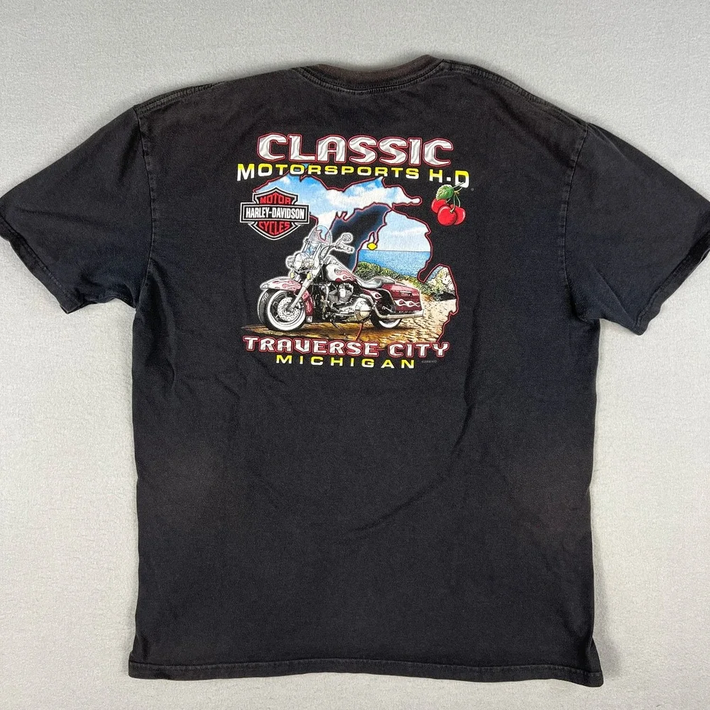 Harley Davidson Motorcycle T Shirt Fits Large‎ Faded 2008 Traverse City Michigan